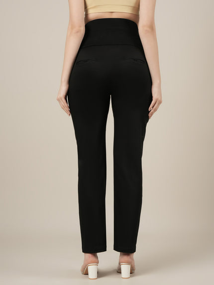Stretchy Cotton Straight Fit Formal Maternity Trousers-Black