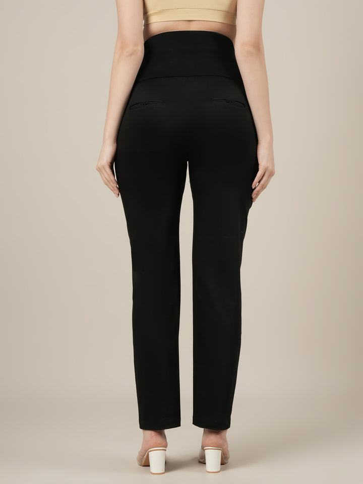 Stretchy Cotton Straight Fit Formal Maternity Trousers-Black