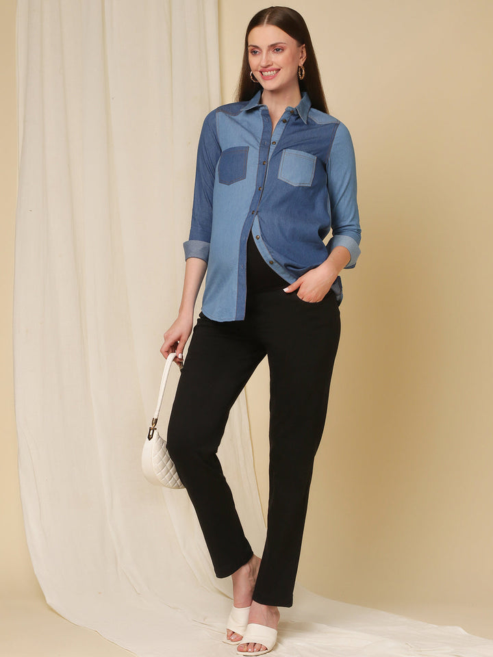 Straight Fit Maternity Jeans- Charcoal Black