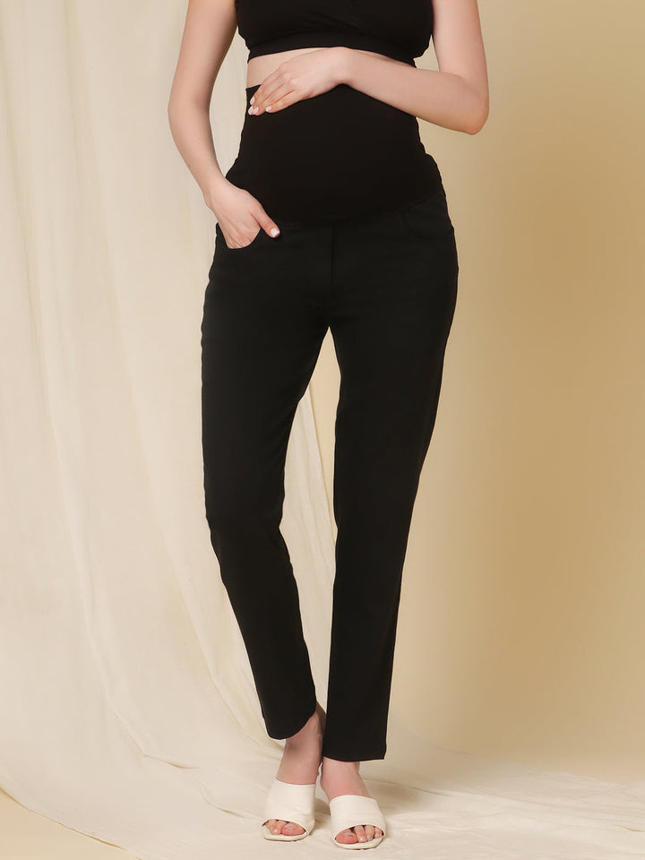 Straight Fit Maternity Jeans- Charcoal Black