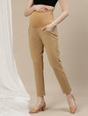 Ultra-Stretch Straight Leg Maternity Pants- Beige