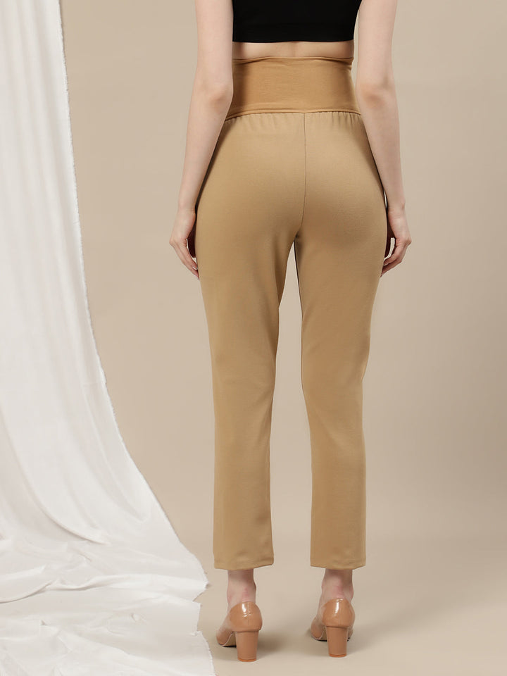 Ultra-Stretch Straight Leg Maternity Pants- Beige