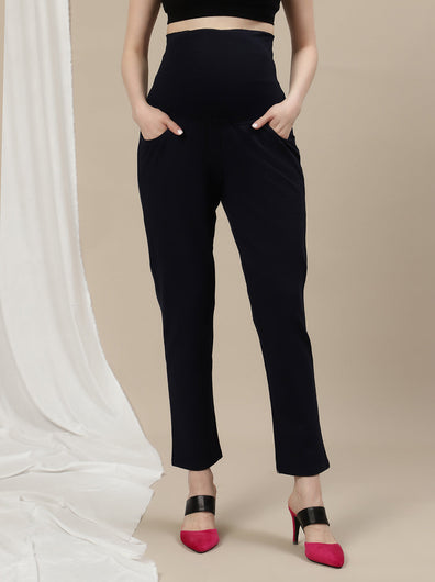 Ultra-Stretch Straight Leg Maternity Pants- Blue