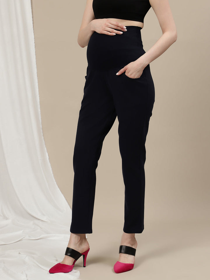 Ultra-Stretch Straight Leg Maternity Pants- Blue