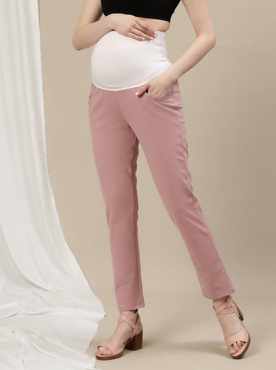 Ultra-Stretch Straight Leg Maternity Pants- Pink
