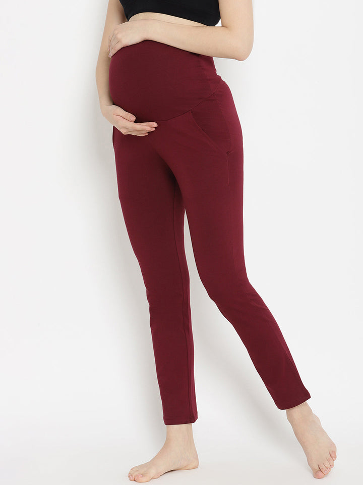 Straight-Leg Maternity Pants- Wine Berry