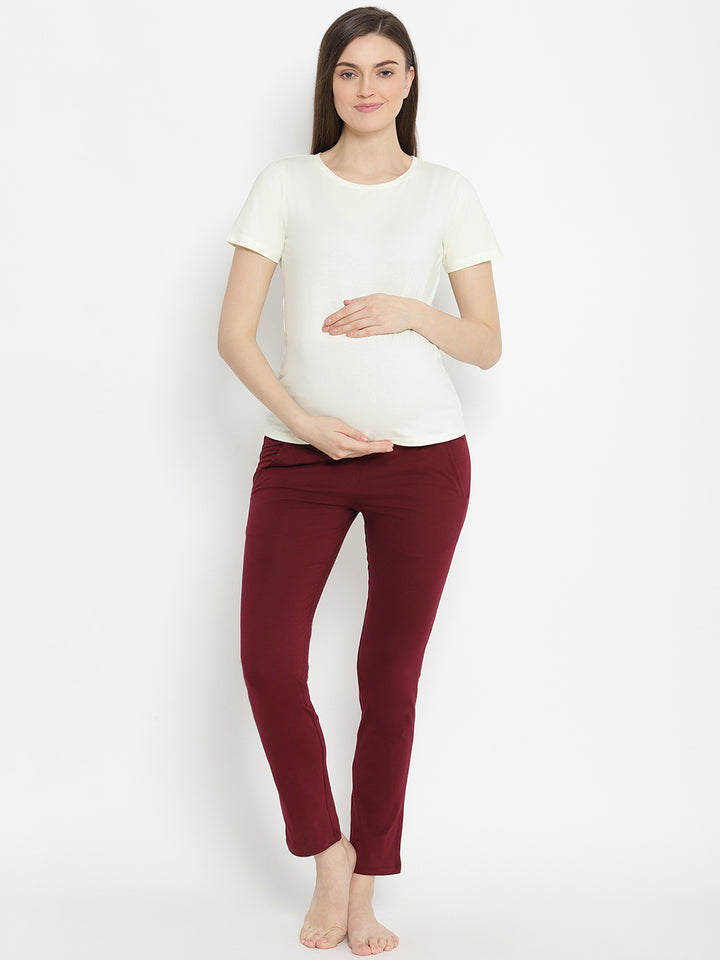 Straight-Leg Maternity Pants- Wine Berry