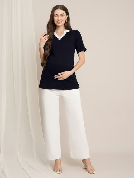 Maternity Stretch Collared T-Shirt Top
