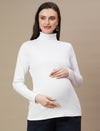 Maternity Rib-knit High Neck Top- White