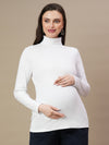 Maternity Rib-knit High Neck Top- White