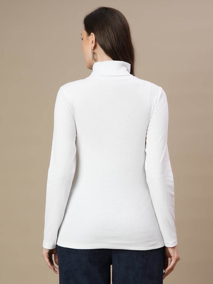 Maternity Rib-knit High Neck Top- White