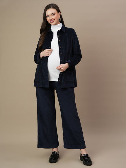 Maternity Rib-knit High Neck Top- White