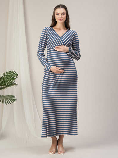 Maternity & Nursing Striped Stretchy Maxi Dress