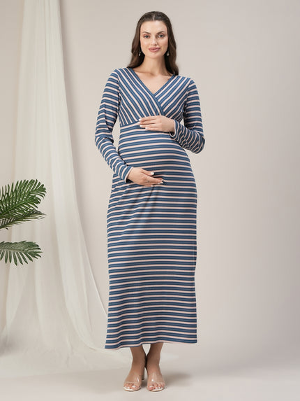 Striped Stretchy Maternity & Nursing Maxi Dress Striped Stretchy Maternity & Nursing Maxi Dress