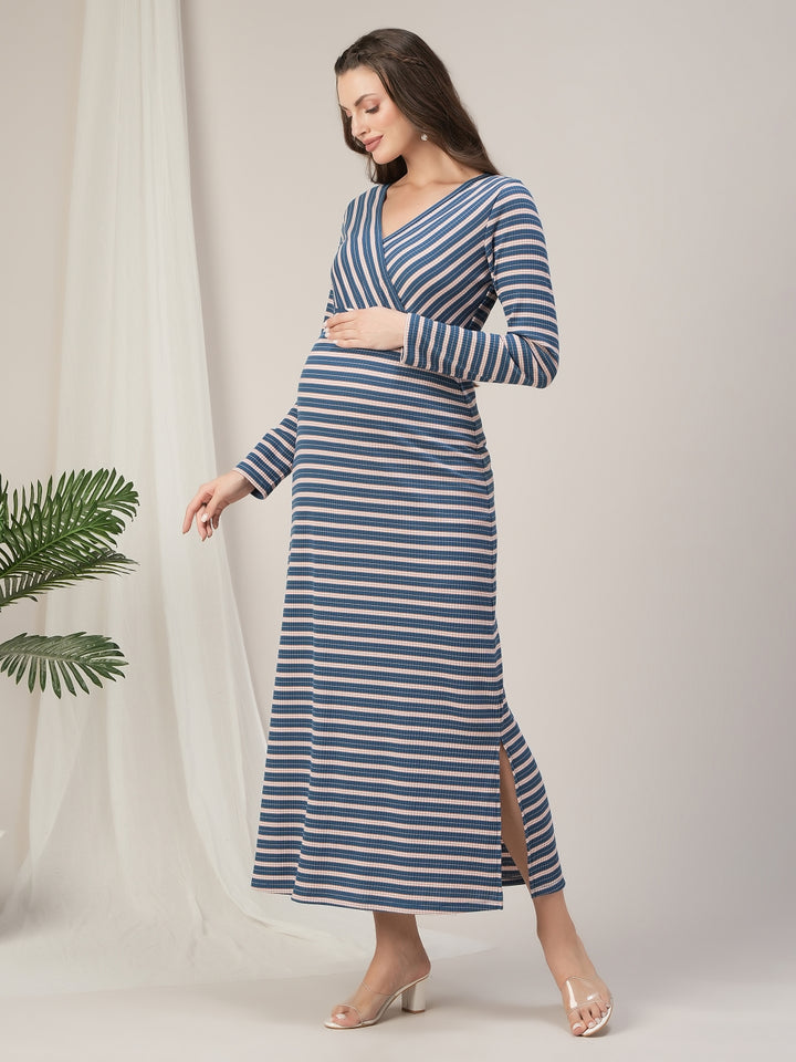 Maternity & Nursing Striped Stretchy Maxi Dress
