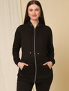 Maternity Zipper Fleece Sweatshirt- Black