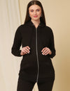 Maternity Zipper Fleece Sweatshirt- Black