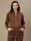 Maternity Zipper Fleece Sweatshirt- Brown