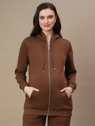 Maternity Zipper Fleece Sweatshirt- Brown