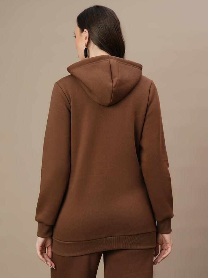 Maternity Zipper Fleece Sweatshirt- Brown