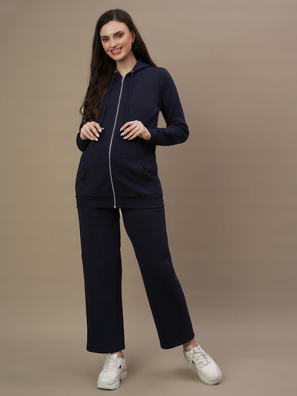 Maternity Zipper Fleece Sweatshirt- Navy Blue
