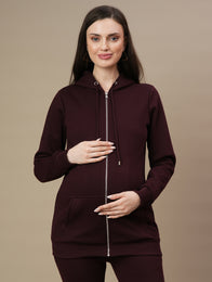 Maternity Zipper Fleece Sweatshirt- Wine Berry