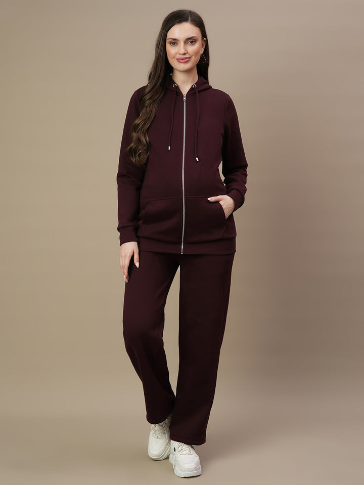 Maternity Zipper Fleece Sweatshirt- Wine Berry