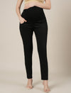 Stretchy Cotton Tapered Fit Formal Maternity Trousers-Black