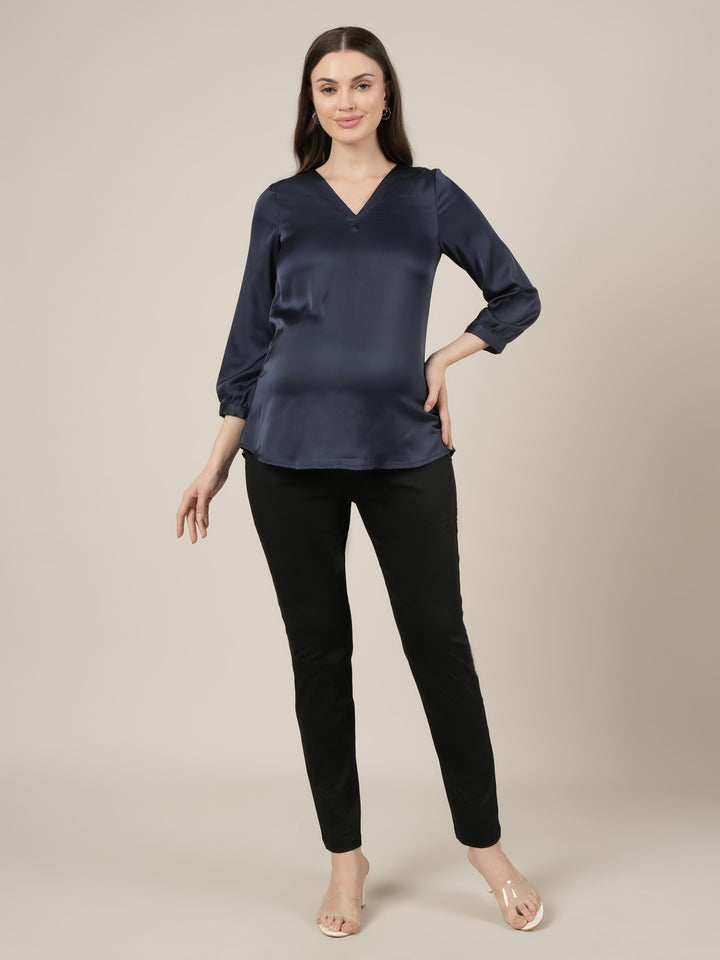 Stretchy Cotton Tapered Fit Formal Maternity Trousers-Black