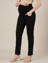 Stretchy Cotton Tapered Fit Formal Maternity Trousers-Black