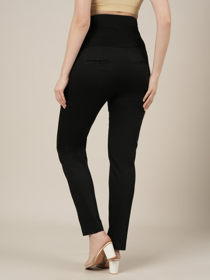 Stretchy Cotton Tapered Fit Formal Maternity Trousers-Black
