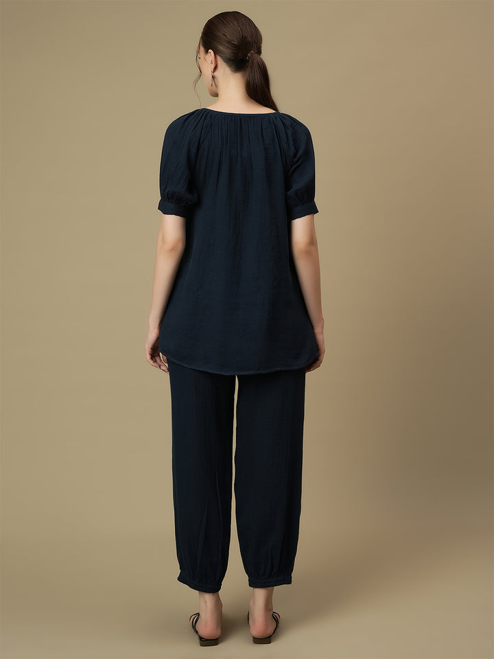 Maternity Top with Joggers Co-ord Set- Blue