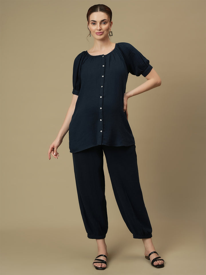 Maternity Top with Joggers Co-ord Set- Blue