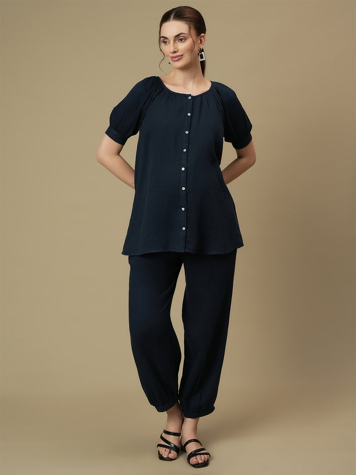 Maternity Top with Joggers Co-ord Set- Blue