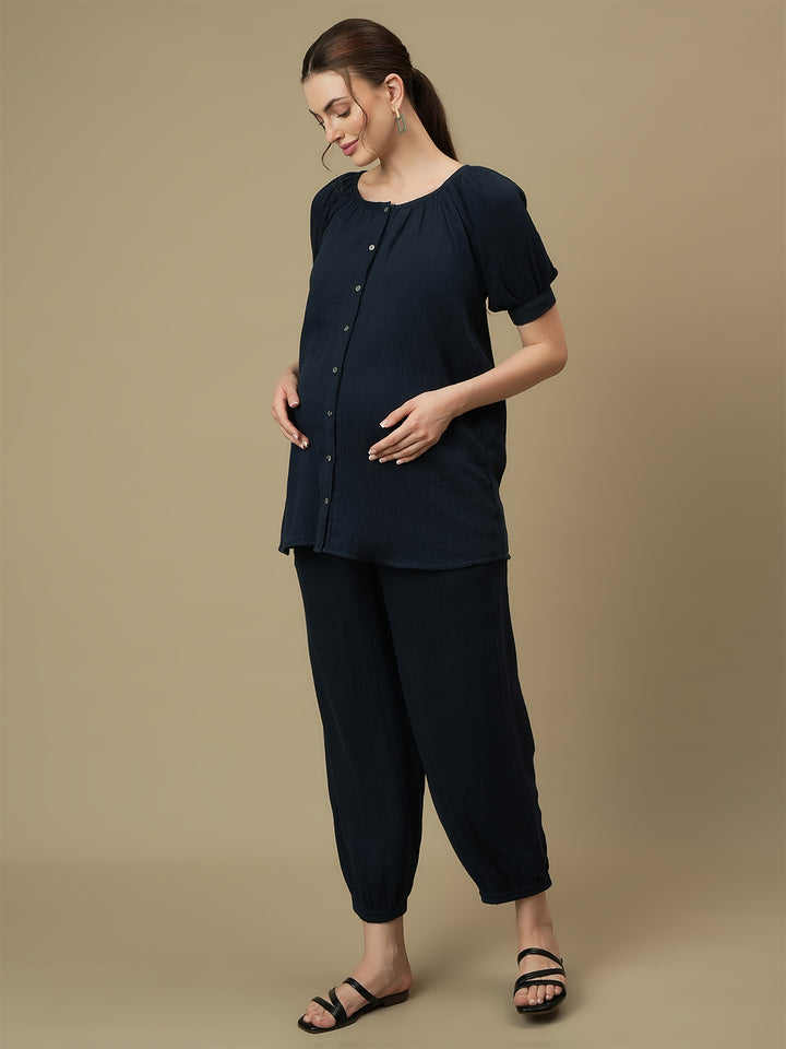 Maternity Top with Joggers Co-ord Set- Blue