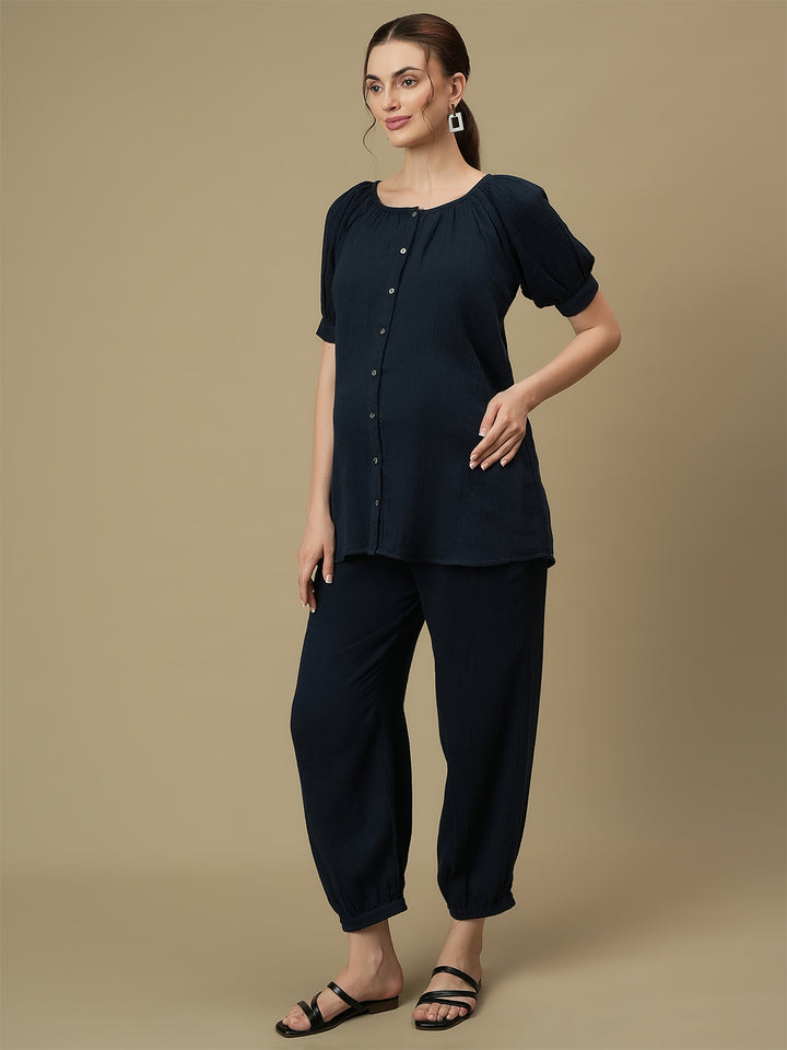 Maternity Top with Joggers Co-ord Set- Blue