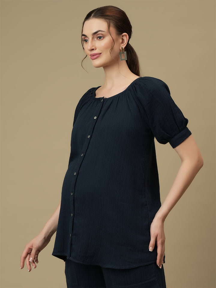 Maternity Top with Shorts Co-ord Set-  Blue