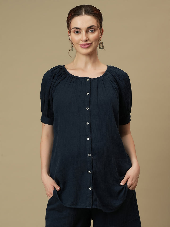 Maternity Top with Shorts Co-ord Set-  Blue