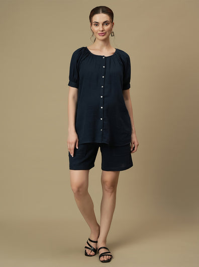 Maternity Top with Shorts Co-ord Set-  Blue