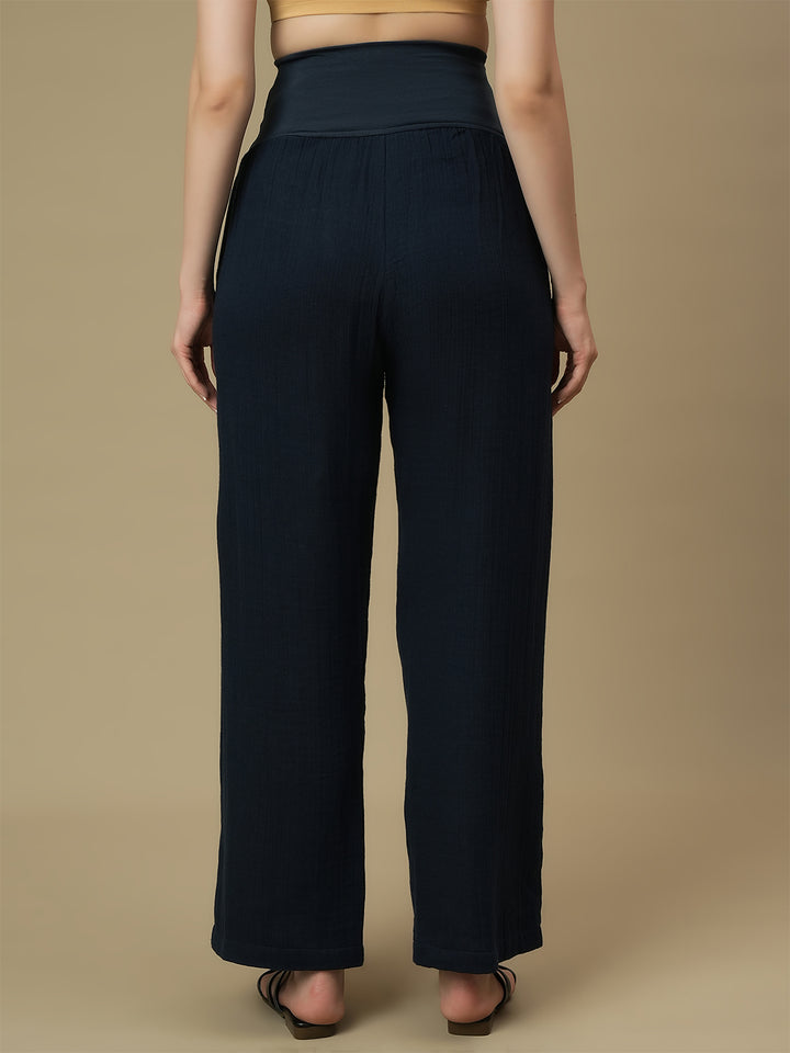 Maternity Top with Wide-leg Pants Co-ord Set-  Blue