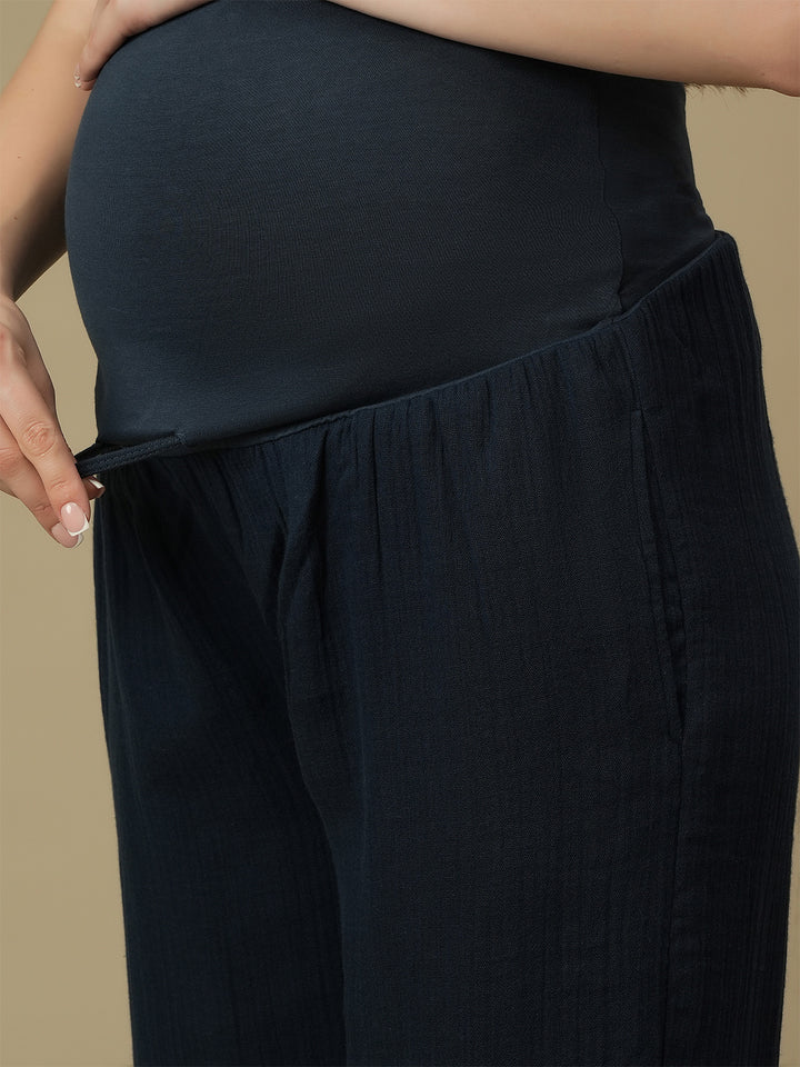 Maternity Top with Wide-leg Pants Co-ord Set-  Blue