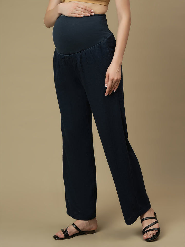 Maternity Top with Wide-leg Pants Co-ord Set-  Blue