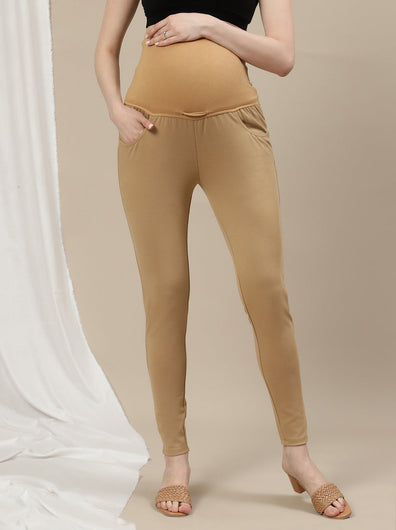 Maternity Ponte Treggings Pants- Beige