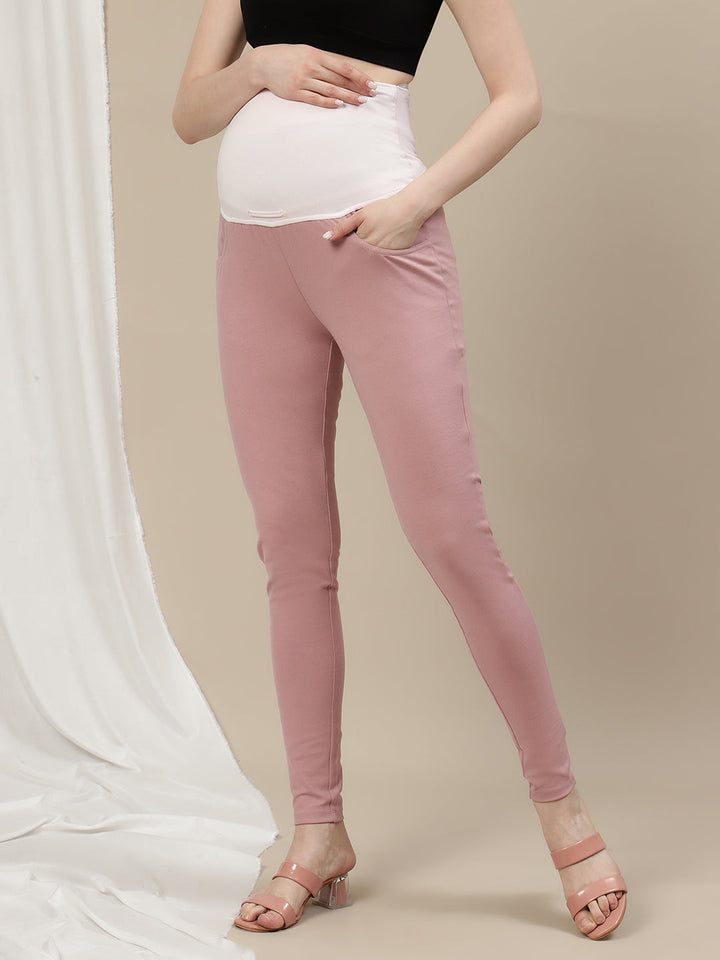 Maternity Ponte Treggings Pants- Pink