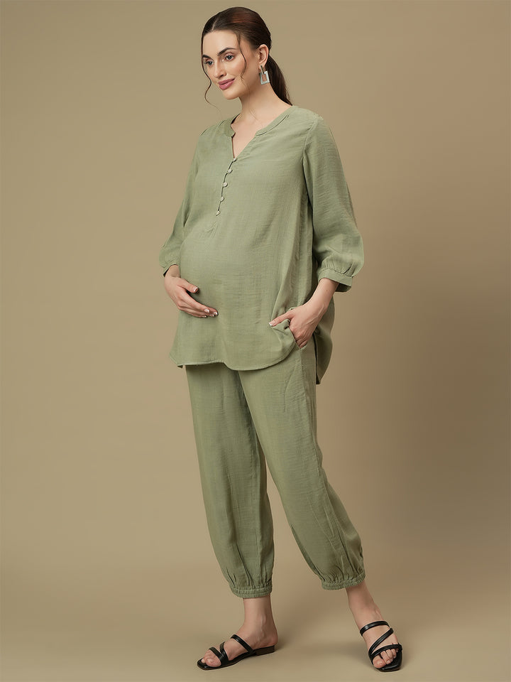 Maternity Tunic with Joggers Co-ord Set- Green