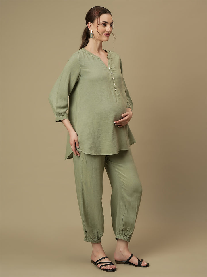 Maternity Tunic with Joggers Co-ord Set- Green