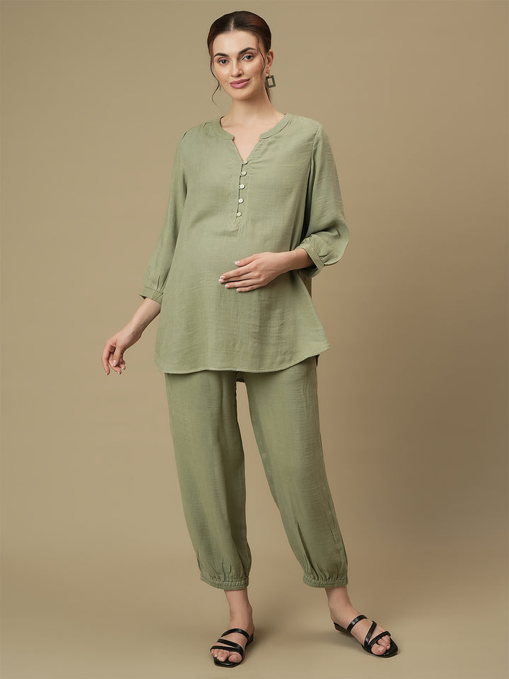 Maternity Tunic with Joggers Co-ord Set- Green