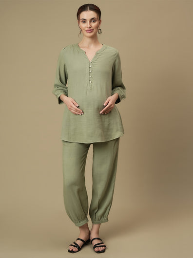 Maternity Tunic with Joggers Co-ord Set- Green