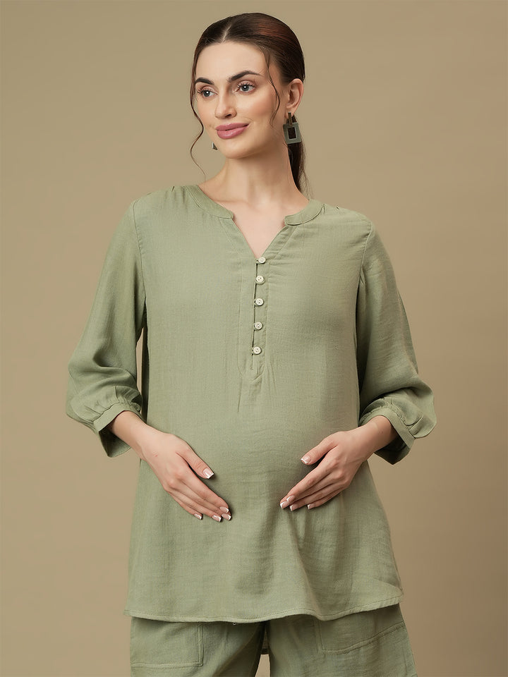 Maternity Tunic with Shorts Co-ord Set- Green