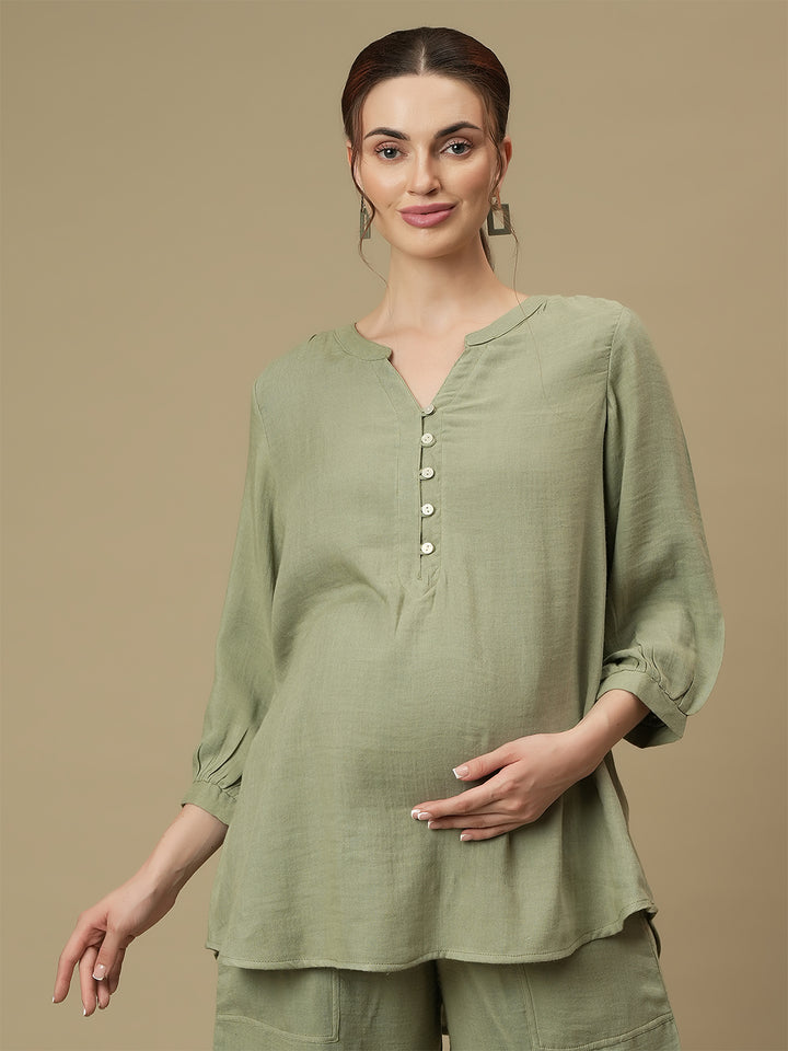 Maternity Tunic with Shorts Co-ord Set- Green